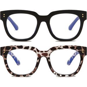 Z&L 2 Pack Lightweight Reading Retro Square Eyeglasses UV and Blue Filter